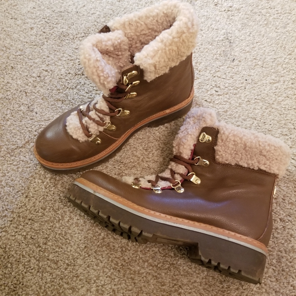 Tommy Hilfiger brown leather sheerling boots sz 6